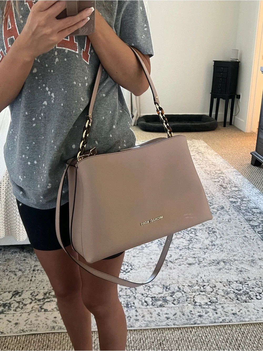 Michael Kors Blush Pink Saffiano Leather Shoulder Bag with Gold Hardware